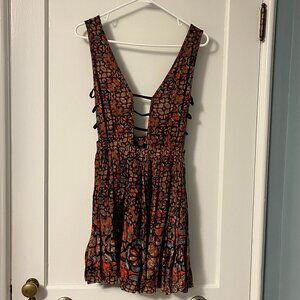 Free People One hand painted open back mini dress size XS boho festival beachy